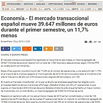 El mercado transaccional espaol mueve 39.647 millones de euros durante el primer semestre, un 11,7% menos